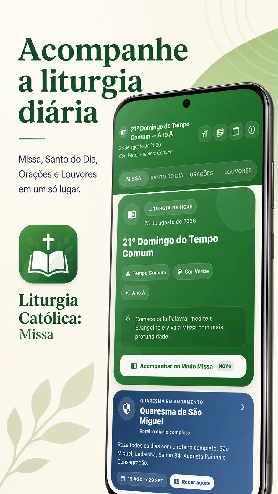 Tela inicial do app Liturgia Católica: Missa